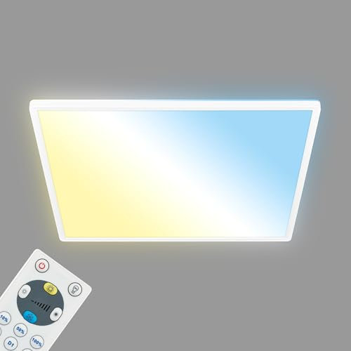 BRILONER - LED Deckenlampe flach mit Fernbedienung, warmweiß bis kaltweiß, dimmbar, Lampe, Deckenleuchte, Wohnzimmerlampe, LED Panel, Schlafzimmerlampe, 56 x 56 x 3 cm (LxBxH), Weiß