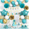 Geburtstagsdeko Türkis, Deko Geburtstags Turquoise, Luftballons Geburtstags Blaugrün Weiß Gold Happy Birthday Banner Girlande Folienballons Pompons für Frauen Mädchen Geburtstag Party Deko Türkis