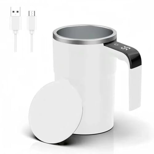 HorizonMart - Tasse auto-mélangeuse avec affichage de la température, tasse à café intelligente avec affichage numérique, rechargeable par USB, parfaite pour le café et plus encore, blanc.