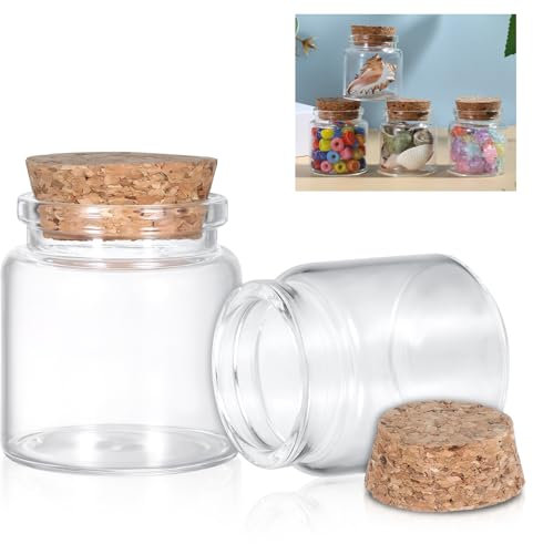 Tucnoeu 4 botellas de cristal pequeñas de 50 ml con tapón de corcho para manualidades, fiestas y decoración