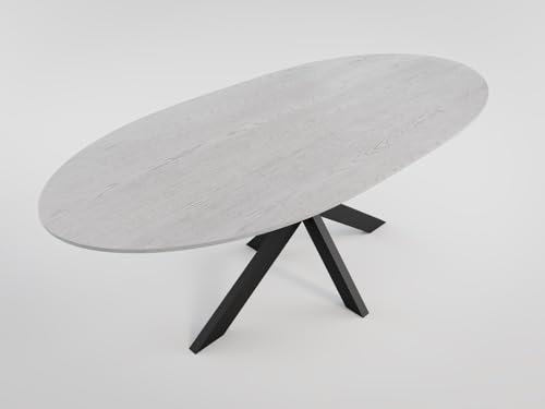 Magnolia Home Ovaler Esstisch Daron 200x90cm Walnuss Furnier lackiert schwarzes Kreuzgestell Farbe Eiche Weiss