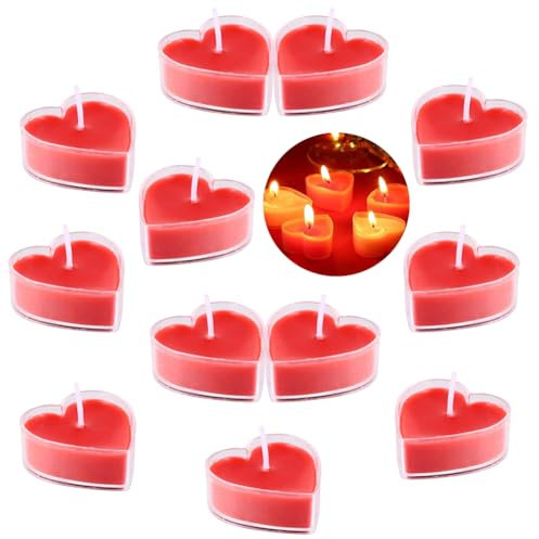 Herz Kerzen, Romantische Herzkerzen, Herz Teelichter, 18PCS Duftkerze Herz Kerzen,für Valentinstag Dekoration Geschenk Hochzeit Deko Tischdeko, Party, Jubiläum, Hochzeit-4CM-Rot