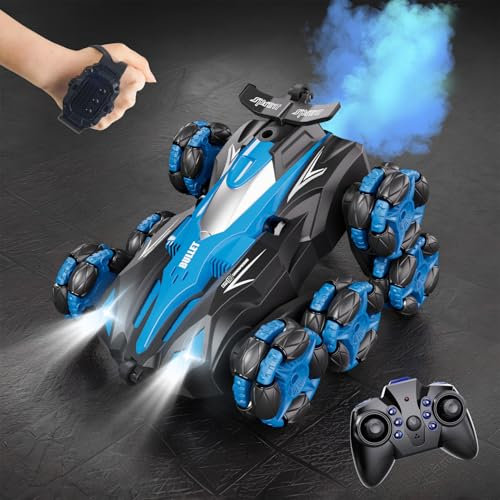 Auto telecomandata a partire da 4 6 8 10 anni, 1:16 auto con telecomando, 2,4 GHz 8 ruote RC Stunt Car con controllo manuale, musica a LED a nebbia, giocattolo dai 5 6 7 9 anni