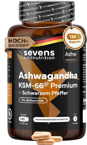 Ashwagandha KSM-66® Pure - Haute Biodisponibilité - Avec Poivre Noir | 5% Withanolides - Soutien au Bien-être et à l’Équilibre Émotionnel - Énergie et Clarté Mentale - 120 Gélules Végétales