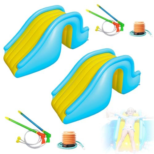 GDAONUDK 2 PCS Pool Slide Inflatable Swimming Water Slide, Summer Swimming Pool Supplies, with 2 Foot Pump and 4 Water Gun, Funny Water Toy for Home Pools, Small Water Parks