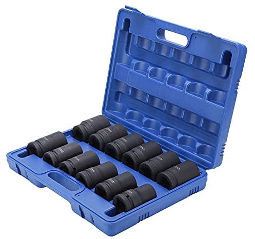 OVAQUIXI Drive Socket Set, 12pcs 1 Inch Drive Deep Impact Socket Set 24-41mm, Made of Chrome Vanadium Steel, Stable, High Strength, Professional Manufacturing, Good Performance, High