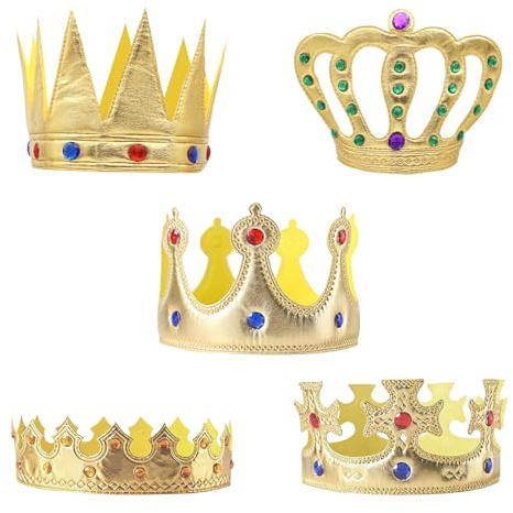 HENGBIRD 5 Stück Geburtstagskrone KöNigskrone Junge Crown Kronen Kinder Partyhut Kronen Erwachsene Geburtstag Kopfbedeckung Krones KostüM ZubehöR (Gold)