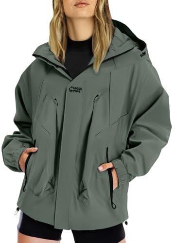 Generico Giacca a Vento Donna Leggera con Cappuccio, Giacca Impermeabile Casual per Primavera e Autunno, Ideale per Viaggi e Attività all'Aperto, Multi-Tasca Funzionale