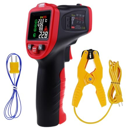 Infrarotthermometer Professionell Laser Temperaturmessgerät -50°C bis 850°C (-58°F bis 1562°F) mit K-Typ Thermoelement-Klemme, berührungslos, für Industrie, Haushalt, Küche, HVAC