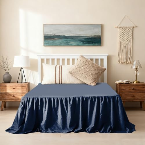 RANJIMA Volant Betthusse, Eleganter Bettrock 140 x 200 cm mit Rüschen Höhe 45 cm Wrap Around Style Bettrock zum Umwickeln Bettvolant Bezug für Lattenrost