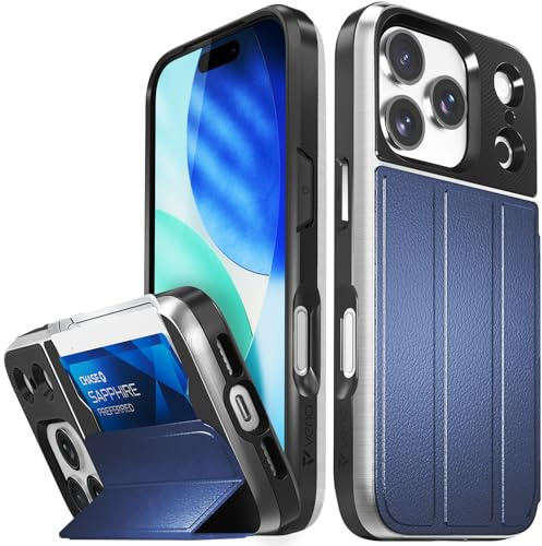 VENA vCommute for iPhone 17 Pro Wallet Case, [Military Grade Drop Protection] Flip Leather Cover Slot Card Holder with Kickstand - Blue