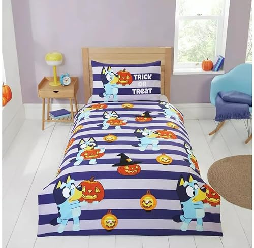 BLUEY Single Duvet Set Reversible Bedding Featuring Bluey Trcik or Treat