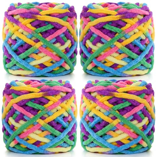 Cnwinu Dicke Wolle zum Stricken, 4 x 100 g Chunky Yarn, Mehrfarbiges Strickwolle Dickes Garn, Weiches Dicke Wolle zum Häkeln, für Decken, Kissen, Haustierbetten, Taschen, Mützen und Schals Verwendet