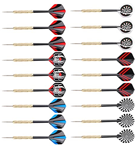 POENVFPO Dartpfeile mit Stahlspitze und Schönen Flights, für Alle Spieler Geeignet, Individuelle Rillen für Stabile Kontrolle, Inklusive 18 X Dartstange für Spiele