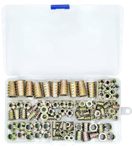 Gettimore Metrische Gewindeeinsätze, 130-teiliges Set, Zinklegierung, versenkte Muttern für Sperrholz-Faserplattenprojekte, 4 x 10 mm bis 10 x 25 mm