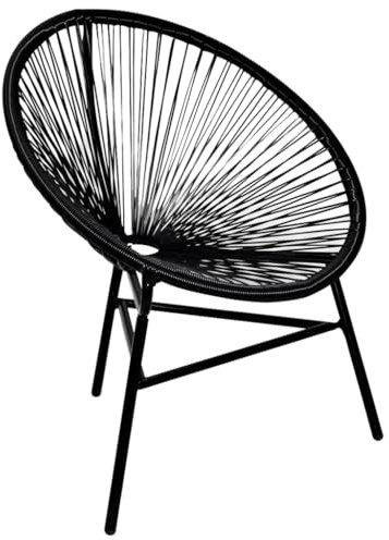 Yunovire Garten-Mondstuhl Poly Rattan Schwarz, moderner Loungesessel für Außenbereiche, wetterfestes PE-Rattan, Stabiler pulverbeschichteter Stahlrahmen, 69x66x87cm, für Balkon und Terrasse