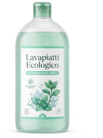 Lavapiatti Ecologico Concentrato 1L (Equivalente 2L) – Biodegradabile >90% – Dermatologicamente Testato – 4 Profumazioni Naturali – Ricarica Grande – LEMAG SRL (BICARBONATO E MENTA)