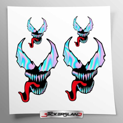 Stickersland® Adesivi Venom Olografici – Sticker Laser Vinile Impermeabili – Decal Decorative per Moto, Auto, Casco, Scooter – Set Adesivi Premium | Laser