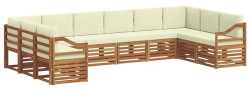 vidaXL Sofagarnituren 10 pcs Natur und Creme Massivholz Akazie, Moderner Garten-Sofa-Sectional, Robustes Lounge-Set, perfekte Möbel für Deine Terrassen-Entspannung