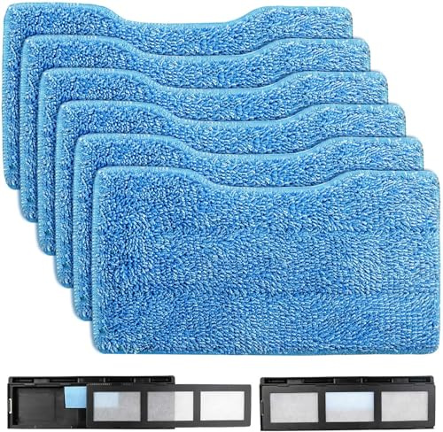 ComPDCVD 6 Vacmop Pads with 2 Dirt Chamber 2 Filters for Shark VacMop | Reusable Microfiber Mop Pads 2-in-1 Cordless Hard Floor Vacuum Spray Mop Refills Compatible for VM200UK VM200UKPL VM200UKGN