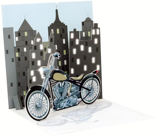 Pop Up 3D Karte mit LICHT Geburtstag Grußkarte Männer Motorrad 13x13cm