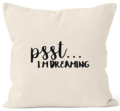 MoonWorks Kissenbezug Psst I`m Dreaming Spruch Müde Schlafen Kissen-Hülle Deko-Kissen Baumwolle Natur 40cm x 40cm