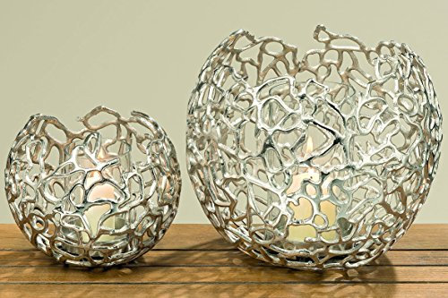 Aluminium Windlicht Fidan - Silber - Kerzenhalter - 2er-Set - Durchmesser 19 cm und 28 cm