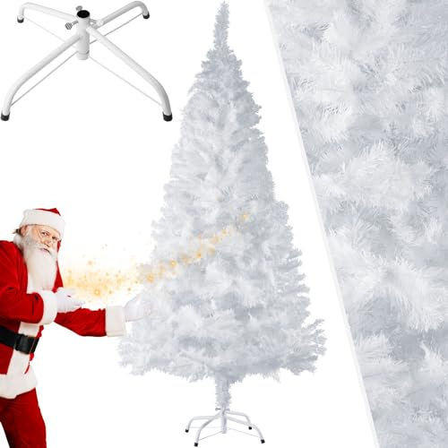 tectake® Sapin de Noël Artificiel Type Nordmann 180 cm, 533 Branches, Blanc avec Pied Metallique Arbre de Noel Sapin de Noel Artificiel pour Décoration Noel - Plusieurs Tailles