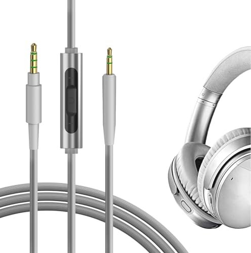 GEEKRIA QuickFit Audio Kabel Kompatibel mit Bose QC45, QC35 II, QC25, 700, SoundLink II Cable Kopfhörer, 2.5mm AUX Ersatz-Stereokabel mit Inline-Mikrofon und Lautstärkeregler (1.2m)