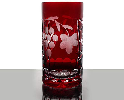 CRISTALICA Longdrinkglas Traube Weinrebe 340ml Trinkbecher Bleikristall geschliffen rot