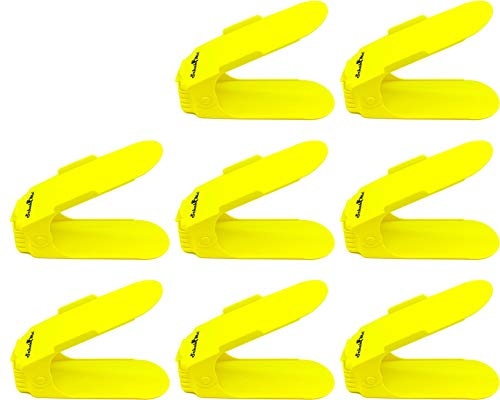 SchuhMe 8 x Verstellbarer Profi Schuhstapler Schuhorganizer Schuhhalter – Magic Shoe Rack Organizer - Sparset für 8 Paar Schuhe (Gelb)