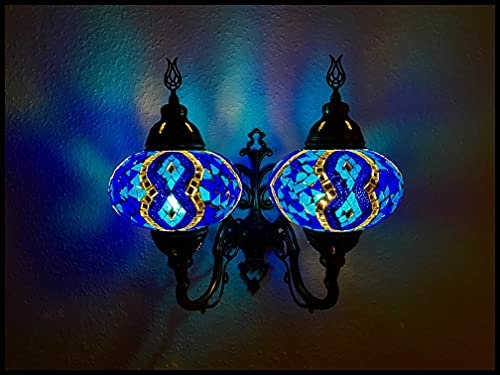 Samarkand - Lights Doppel Glas Wandleuchte Mosaiklampe Mosaik Wand türkische marokkanische Lampe Orientalische Lampe L/BLAU