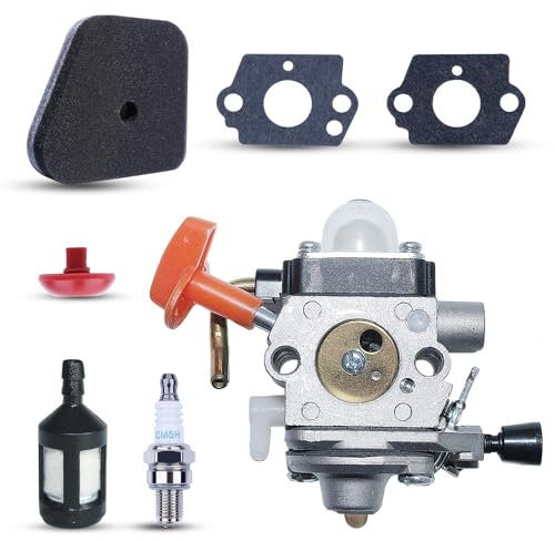 Haishine C1Q-S174 Vergaser Kit für Stihl FS90 FS90 R FS87 FS87R FS100 FS110 FS110R für FS FC KM Rasenmäher Serie mit Zündkerze + Luftfilter + Ölfilter + Vergaserdichtung + Ölblasenstopper