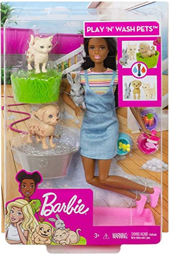 Barbie FXH12 - Badespaß Tiere und Puppe, brünett, Mehrfarbig