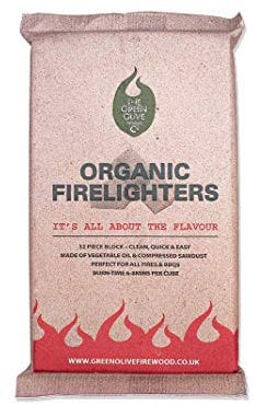 Green Olive Firewood - Organic Fire lighters - Firelighters for bbq, fireplaces, stoves, campfires & more - Natural bbq lighter - Organic and long lasting Fire Starter - Pack of 32