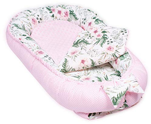 PaLulli® Babynest, multifunktionales Kuschelnest mit Weiches zusätzlicher Matratze, Kokon, Nestchen, Babybett, Reisebett für Neugeborene, 100% Baumwolle Oeko-TEX … (Gärten Rosa)