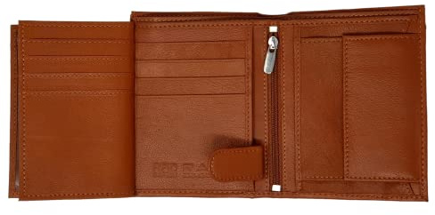 RAS WALLETS Men's RFID Secure Slim Wallet | Genuine Leather Bifold Purse with Coin Pocket | 3 ID Slots, Card Holder, 2 Zipped Pockets | Anti-Theft Compact Design - Art 503 (Tan)