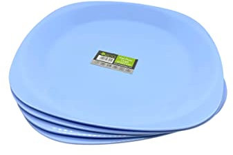 ECO 4 Pc Unbreakable Flat 27 x 27 cm Blue Round Plastic Plates | Small Bright Flat Kids Plates | Stackable Plastic Plates Reusable for Birthdays, Picnic, BBQ & Parties (Blue, Large)