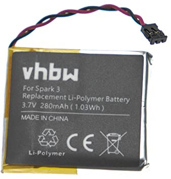 vhbw Batterie Compatible avec Tomtom Runner 1, 2, 3 smartwatch Montre connectée Bracelet Fitness (280mAh, 3,7V, Li-polymère)