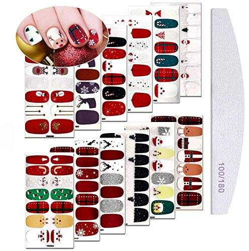Kalolary 12 Sheets Christmas Full Wraps Nail polish stickers with 1Pcs Nail File, Self-Adhesive Nail Decals Manicure Decoration Set The Best Gift for Girls