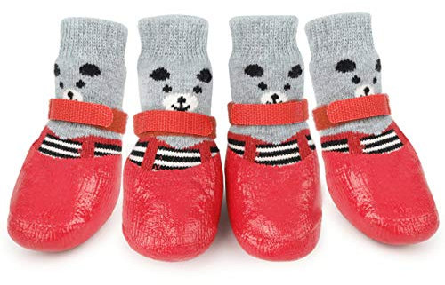 Idepet 4PCS Haustier Hundesocken,wasserdichte rutschfeste Hundesocken Haustier Hund Pfotenschutz Fußabdeckung Hund Regen Schneeschuhe Socken