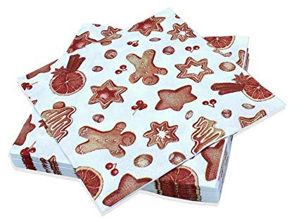 Le Nappage Servietten, dekoriert, Weihnachtsmotive, aus reiner Zellulose-Watte – 20 Servietten im Format 33 x 33 cm