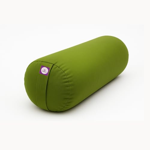Yogikuti Iyengar Yoga Bolster for Restorative Yoga and Meditation – Lightweight Cotton Support Pillow with Handle for Easy Carry, Versatile for Pose Modification, Balance, Back Relief, and Relaxation (Green, L 61cm x dia. 23cm)