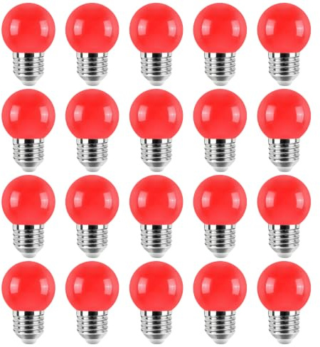 Jiotouhu 20 Stück E27 Farbig LED Leuchtmittel Birnenform Bunt Tropfenlampe Glühbirnen Biergartenlichterkette Partybeleuchtung Rot