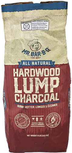 8 LB. All Natural Hardwood Lump Charcoal, Burns Hotter, Longer & Cleaner, Low Ash & Easy to Light, Natural Hardwood Lump Charcoal for BBQ, Grilling, Smoking, Kamado and Kettle Grills by Mr. Bar-B-Q