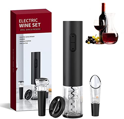 Electric Wine Opener Set, Battery Operated Wine Bottle Opener with Foil Cutter, Wine Pourer and Vacuum Stopper, Automatic Corkscrews for Wine Bottles Kit for Wine Lovers Gift Home Kitchen Party Bar