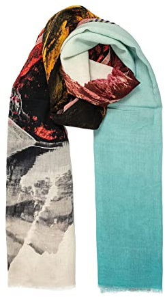 Becksöndergaard Schal Damen Ledan Cowo Scarf in Mehrfarbig (Mulit Color) - Schal für Frauen aus 90% Baumwolle/10% Wolle mit Landschafts Print - L:100 x B:200 cm