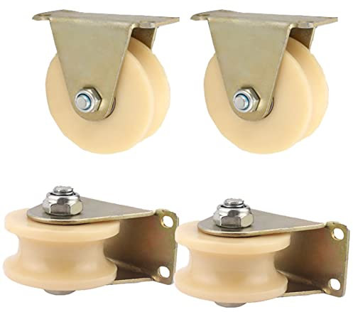 Roue Lot de 4 Rail Gorge U Leve Meuble ?a Roulette Roues pour ?Lourde Charge Roues pour Portail Coulissant Muet en Forme Guidage à Galet en U Type pour Rail Gorge U (80mm,Blanc)