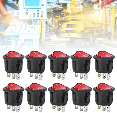 10 Uds Mini Interruptor Basculante Grande Redondo 3 Pines Luz Roja KCD1 Utilizado para Interruptores de Electrodomésticos