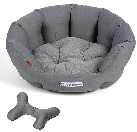 Doctor Bark - Hundebett rund - kuscheliger Hundekorb für größere Hunde mit orthopädischem Wendekissen und Toy-Bone - Waschbar bis 95°C - Made in Germany (L - 60x50 cm, Hellgrau)